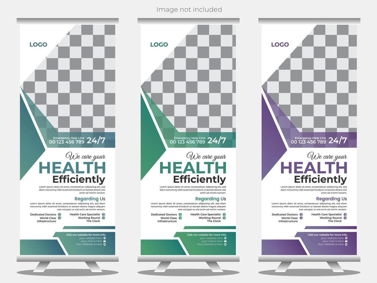 Medical or clinic rollup banner design in three color combo vector