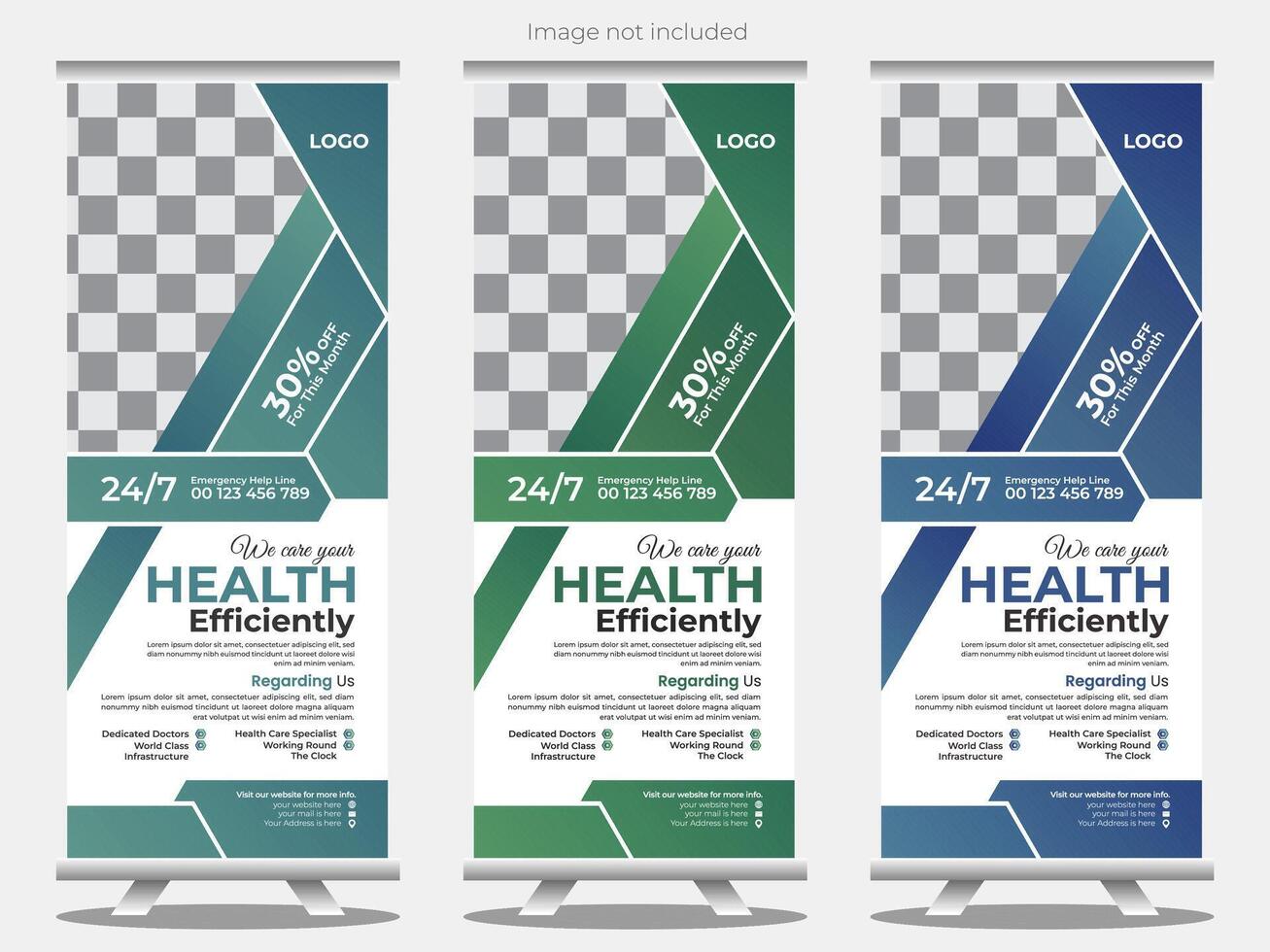 Medical or clinic rollup banner design in three color combo vector