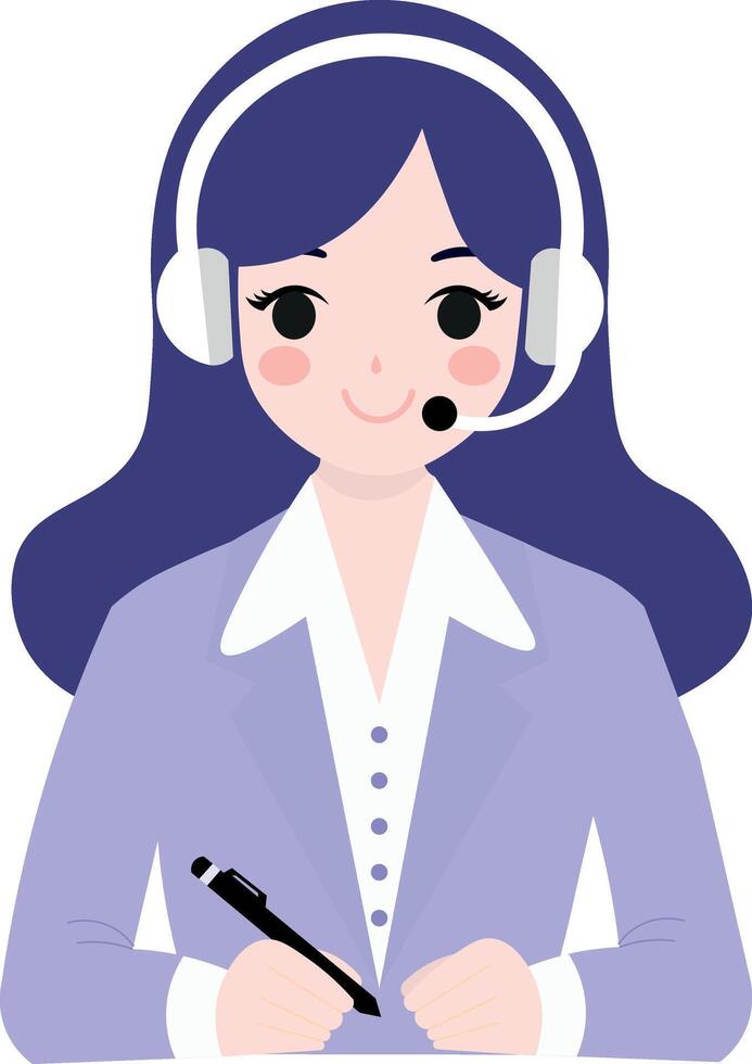 woman call center attendant, helps support stores and websites, illustration vector