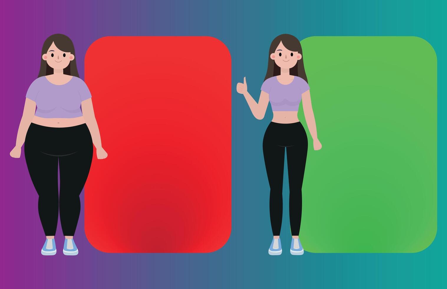 Fat and thin woman, before and after demonstration vector