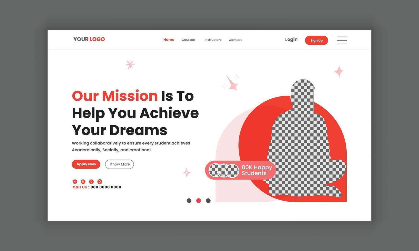 LMS website landing page or education landing page, course sale landing page, website homepage for online learning, website hero section banner design template. web banner design. vector