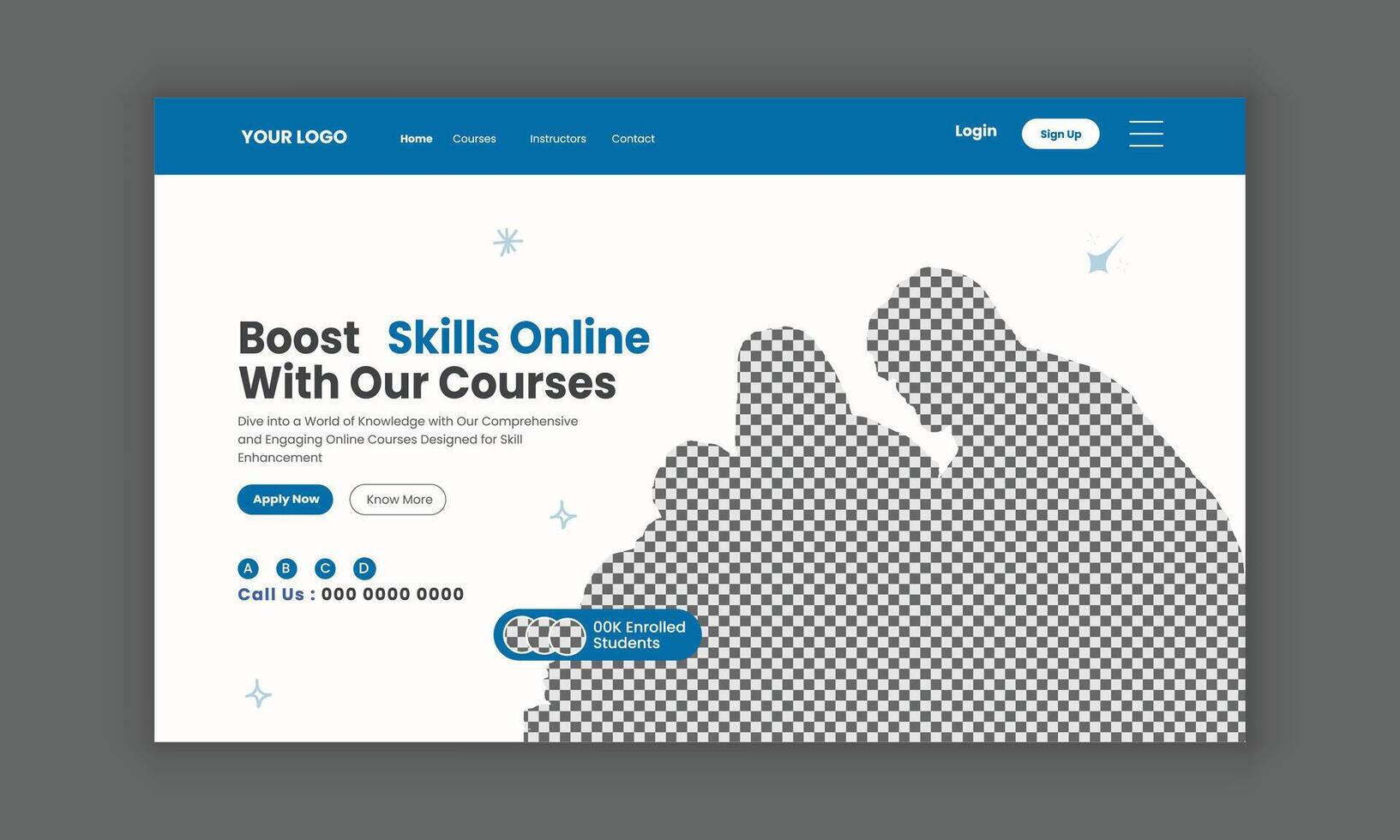 LMS website landing page or education landing page, course sale landing page, website homepage for online learning, website hero section banner design template. vector