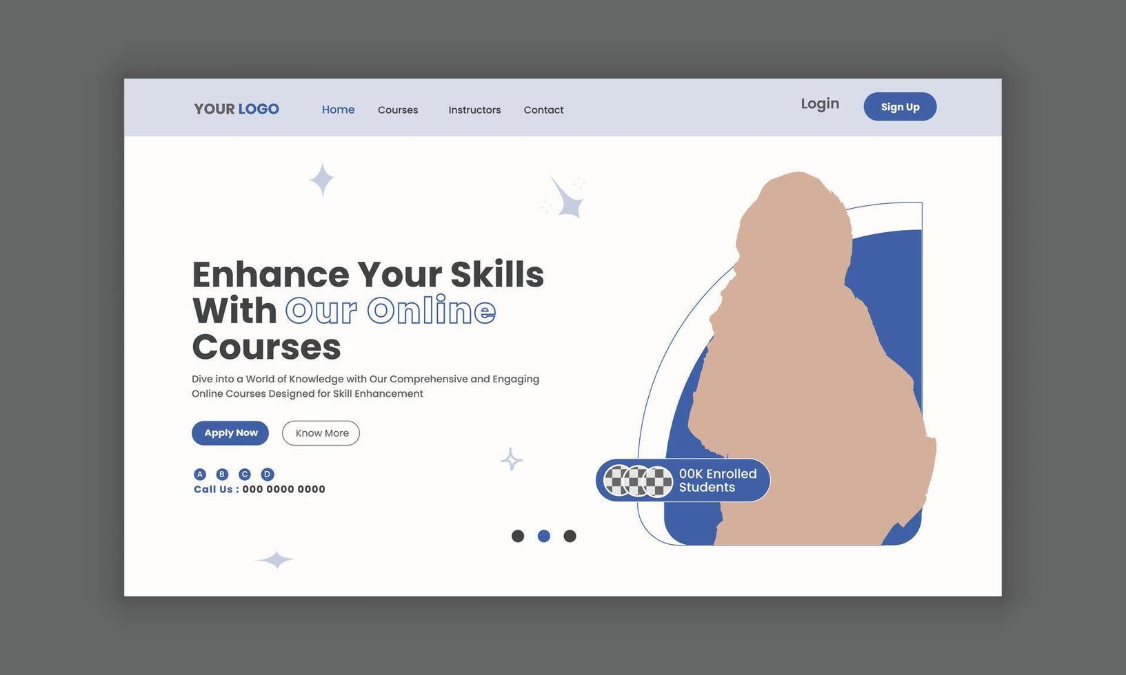 LMS website landing page or education landing page, course sale landing page, website homepage for online learning, website hero section banner design template. vector