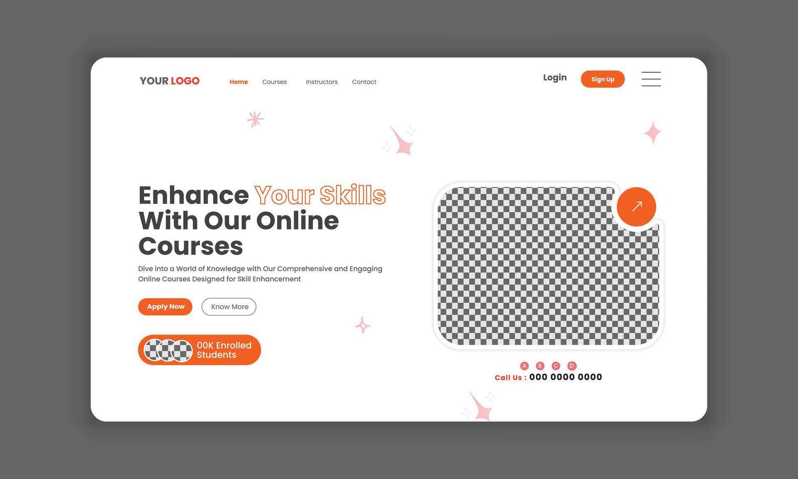 LMS website landing page or education landing page, course sale landing page, website homepage for online learning, website hero section banner design template. web banner design. vector