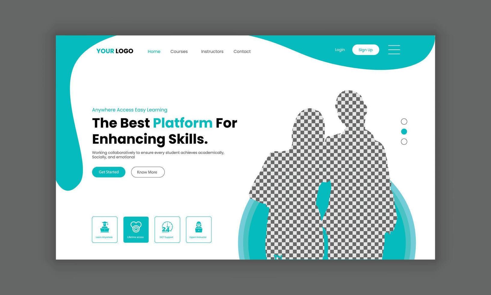 LMS website landing page or education landing page, course sale landing page, website homepage for online learning, website hero section banner design template. web banner design. vector