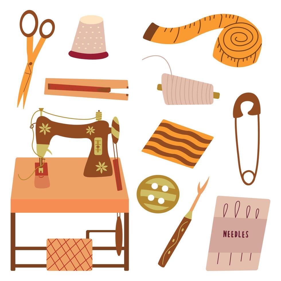 Elements for sewing. hand drawn illustration vector