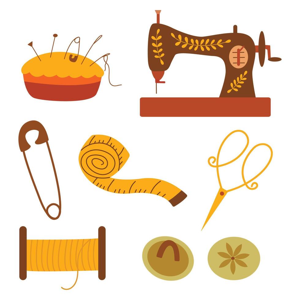 Elements for sewing. hand drawn illustration set vector