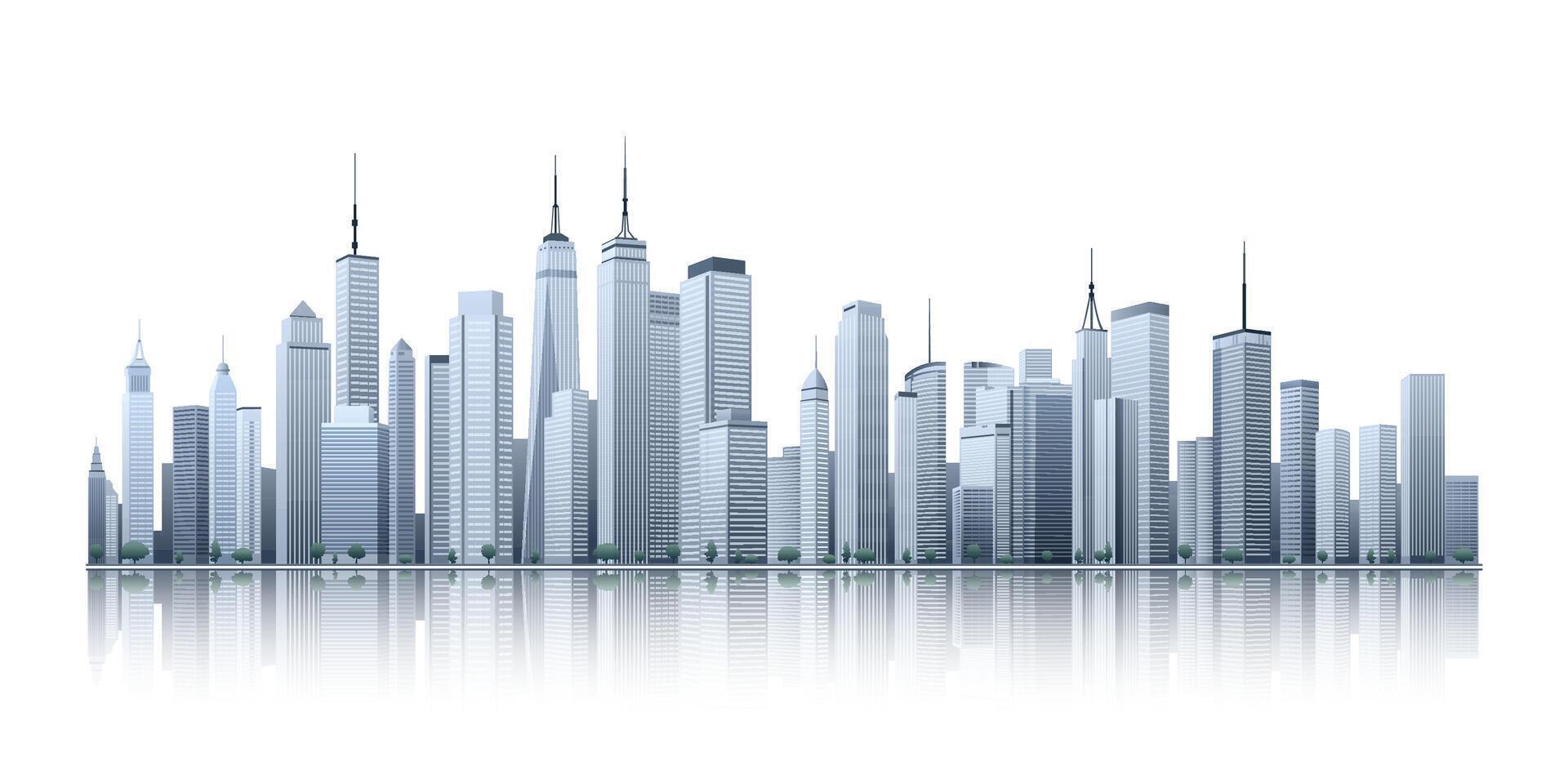 City skyline isolated on white background. Modern city skyscraper, cityscape buildings vector