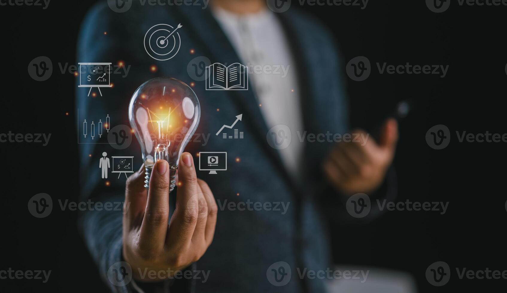 Hand holding Light bulb, Global Internet connection. Business global internet connection application technology and digital marketing, Digital link tech, big data, Financial and banking. photo