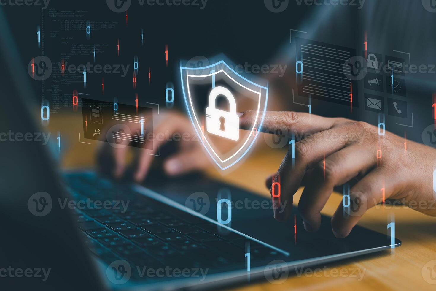 User privacy security and encryption, Technology Cybersecurity internet network concept, secure internet access Future technology and cybernetics, internet security, screen with padlock, antivirus photo