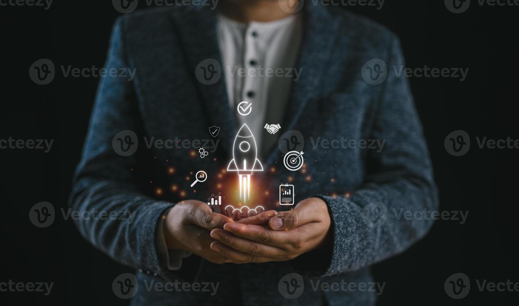Business management investment on the fast track to wealth. Rocketing off with a targeted launch speed, the graph depicting rising earning and increasing profits exemplifies financial success. photo