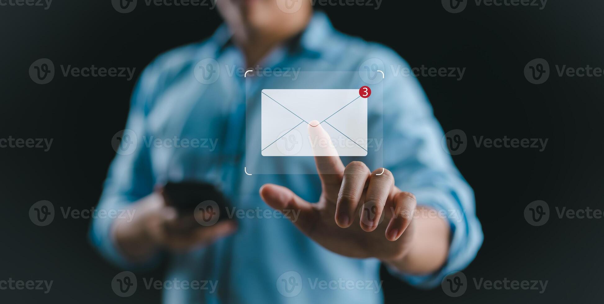 New email notification concept for business e-mail communication and digital marketing.business people touch on email in virtual screen. internet technology.Inbox receiving electronic message alert. photo