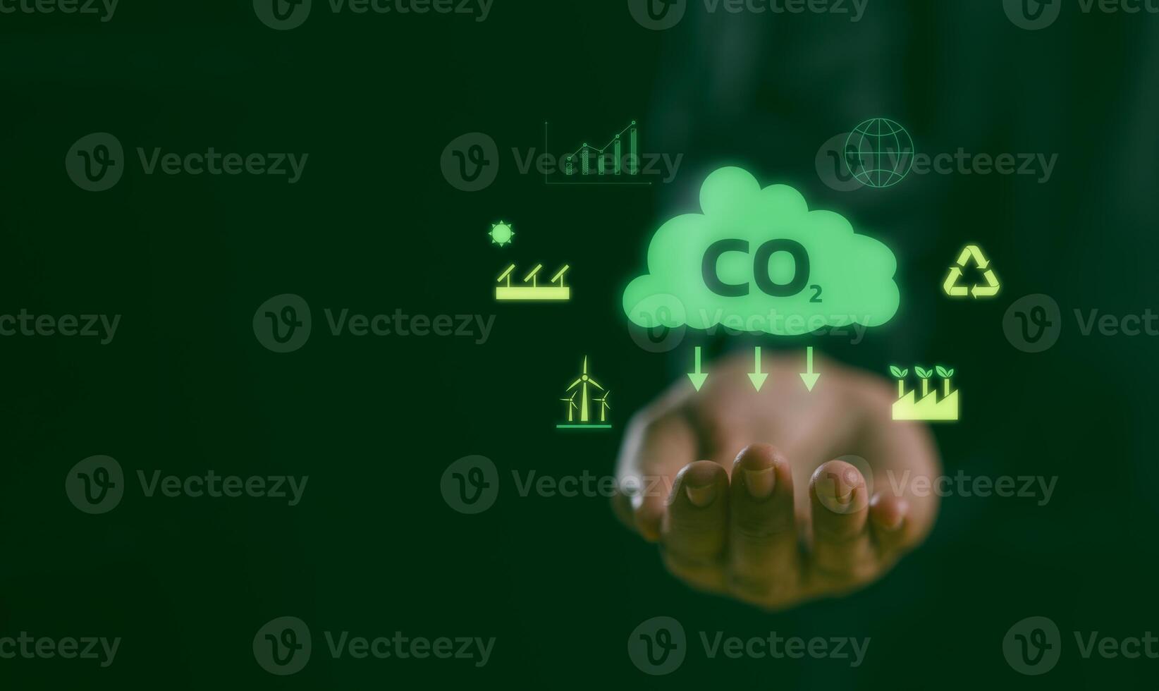 Concept of Reduce greenhouse gas emission for climate change and sustainable, save earth, reduce global warming, Save energy, use renewable energy, protect the environment. Save the world photo