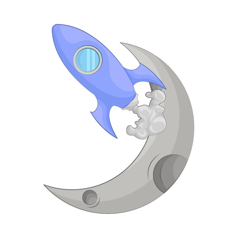 Illustration of moon with rocket vector