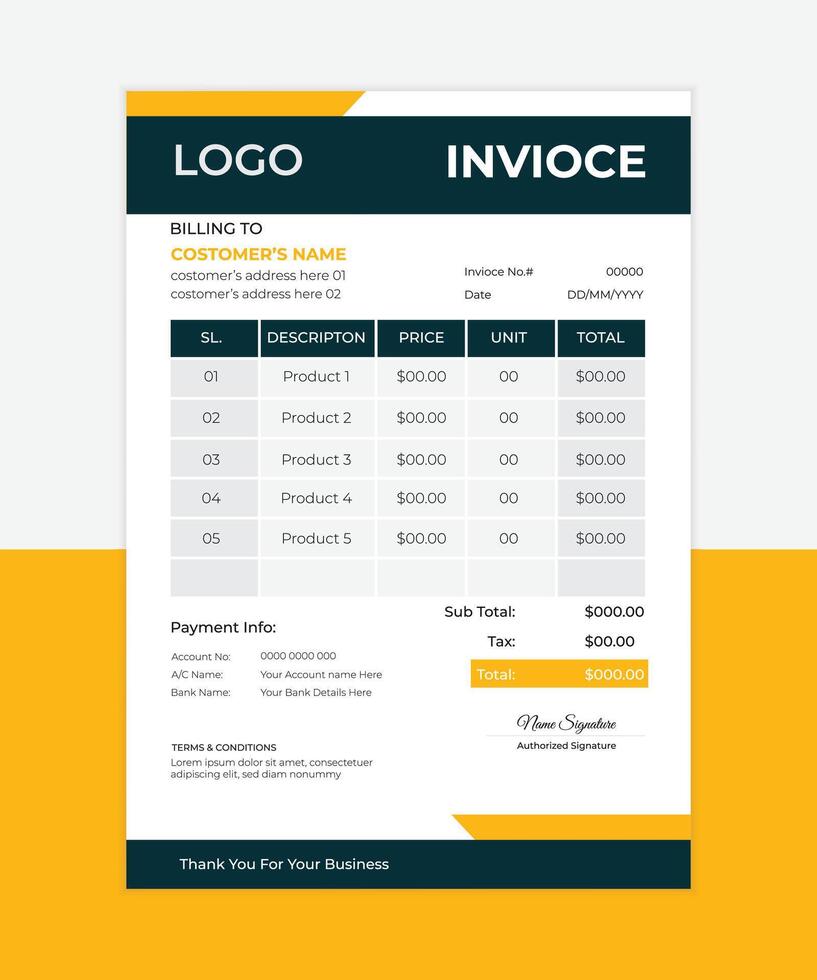 Contemporary invoice format vector