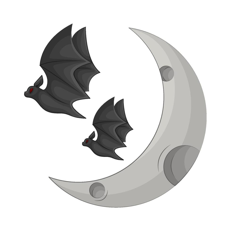 Illustration of moon with bat vector