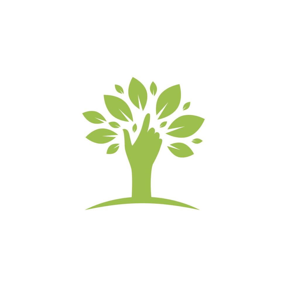 a hand is reaching up to a tree with leaves vector