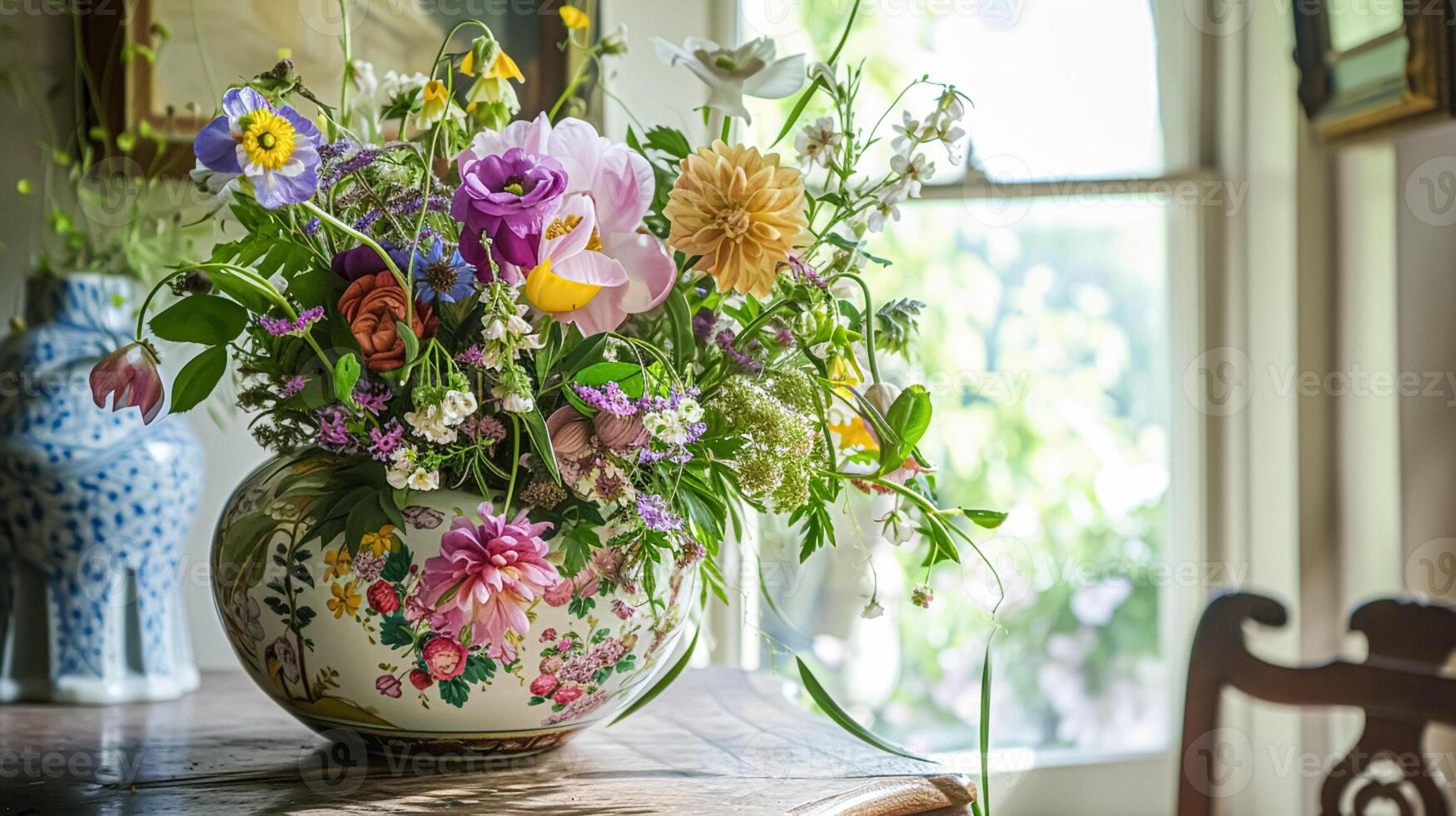 Spring flowers in vintage vase, beautiful floral arrangement, home decor, wedding and florist design photo