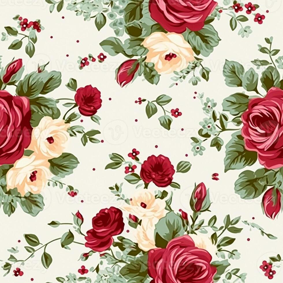 Seamless pattern, tileable floral country holiday print with roses, dots and flowers for wallpaper, wrapping paper, scrapbook, fabric and polka dot roses product design photo