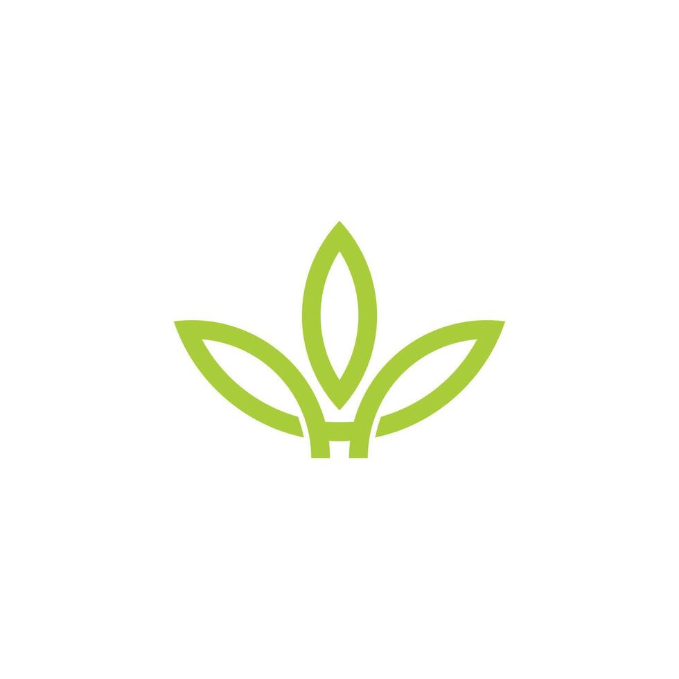 three green leaves lines art geometric logo vector