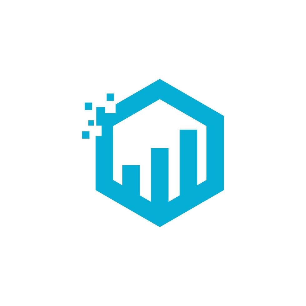 a blue hexagon with a bar graph on it vector