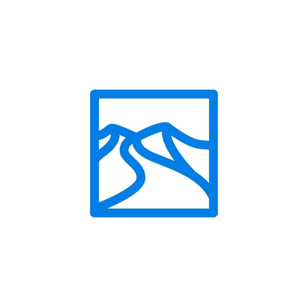 a blue and white logo for a mountain road vector