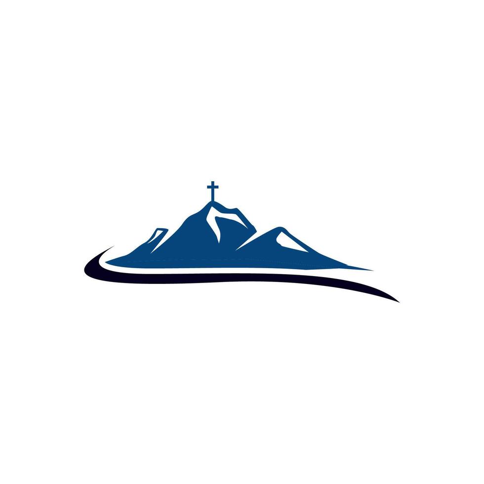 a mountain with a cross on top of it vector