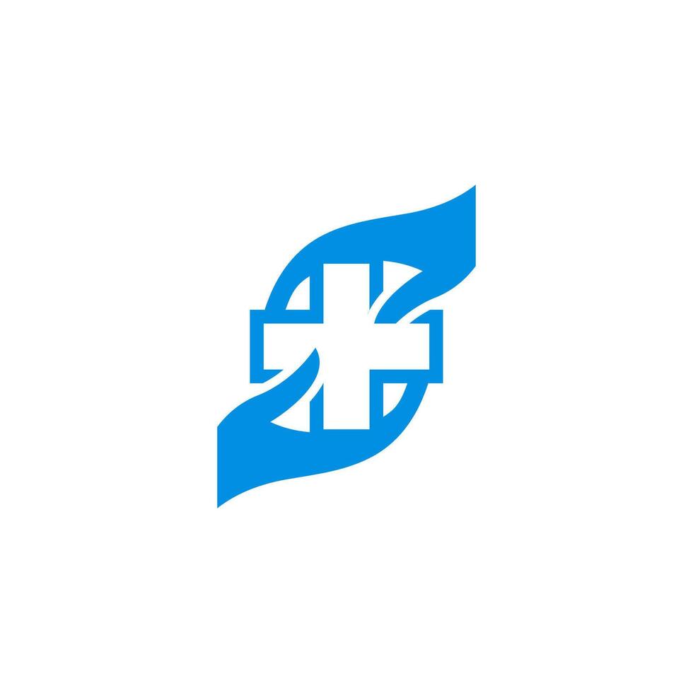 a blue cross logo with a wave shape vector