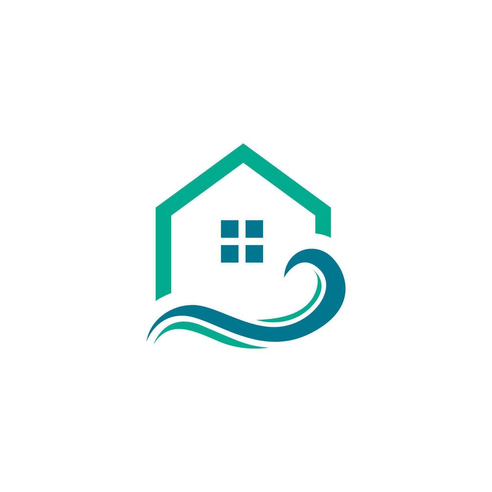a house with waves and a wave logo vector