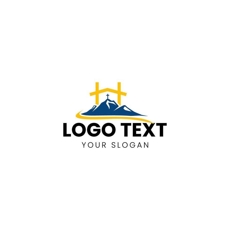 a mountain logo design with a yellow and blue mountain vector