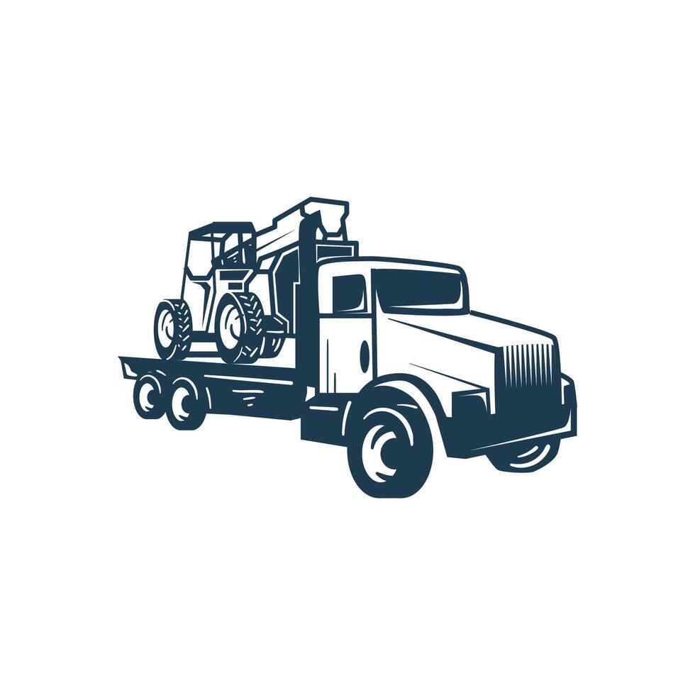 truck and tractor on the back of a flatbed truck vector