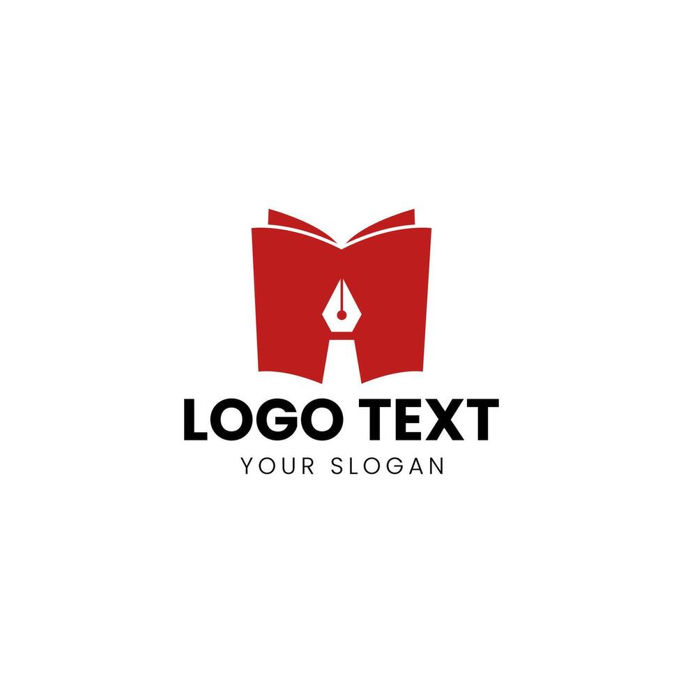a red book logo with a pen and a red book vector