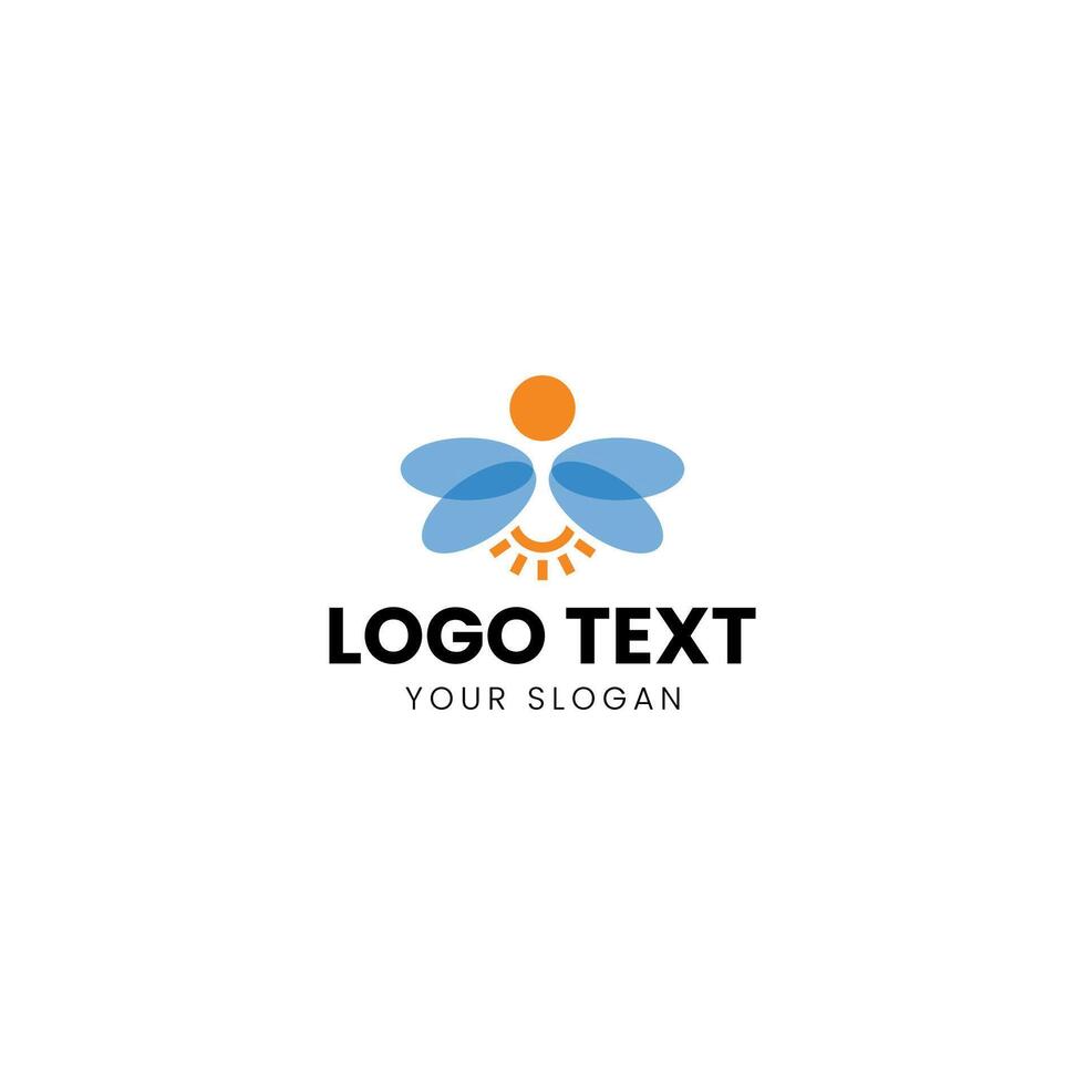 a logo design for a bee with a blue and orange color scheme vector