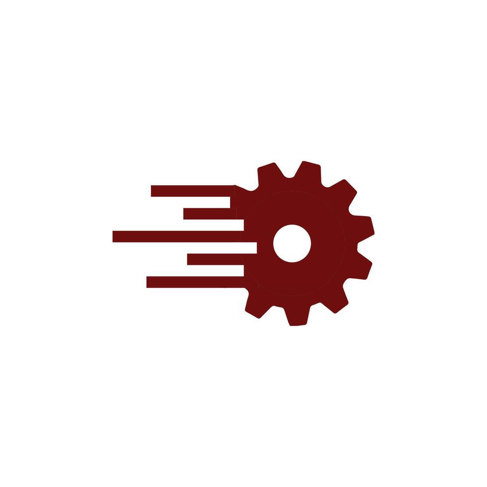 a red and white logo with a gear wheel vector
