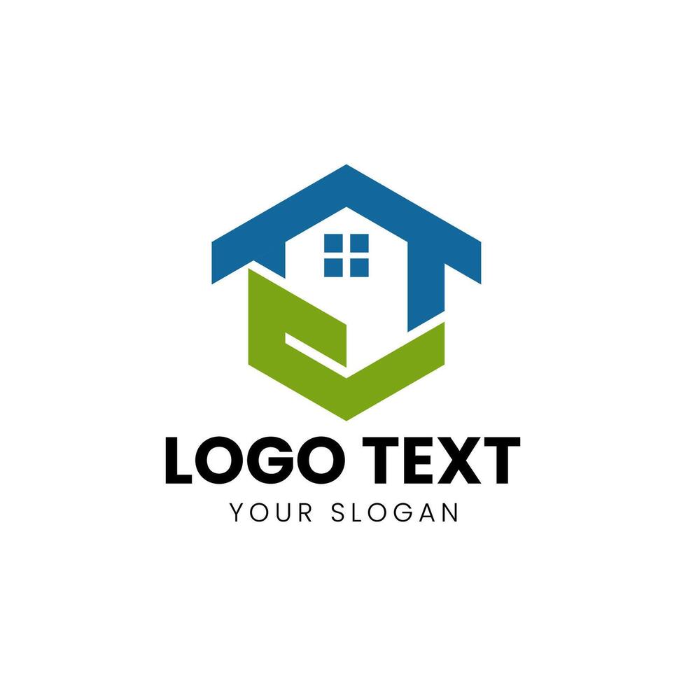 a house logo with a green and blue color scheme vector