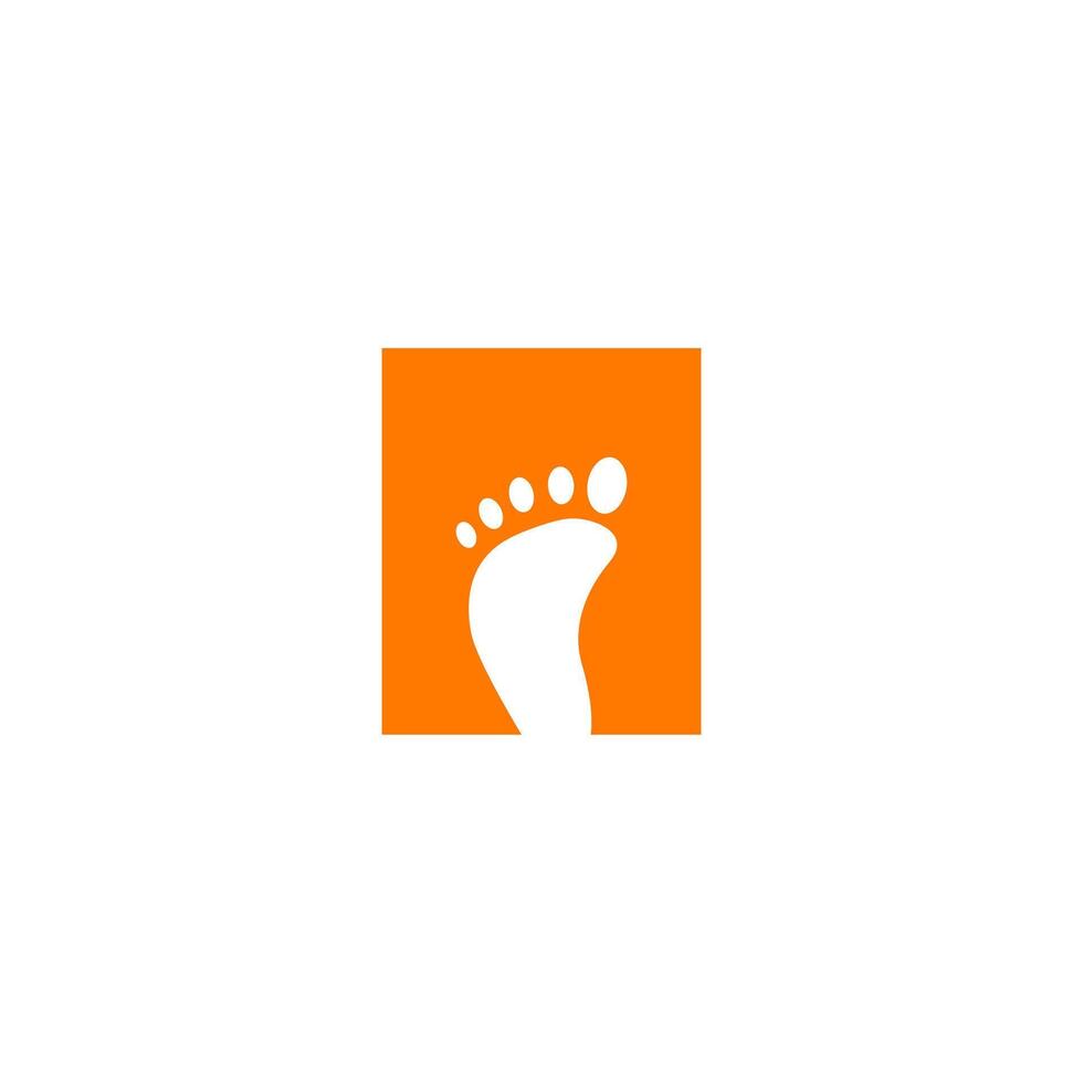 a white and orange logo with a foot on it vector