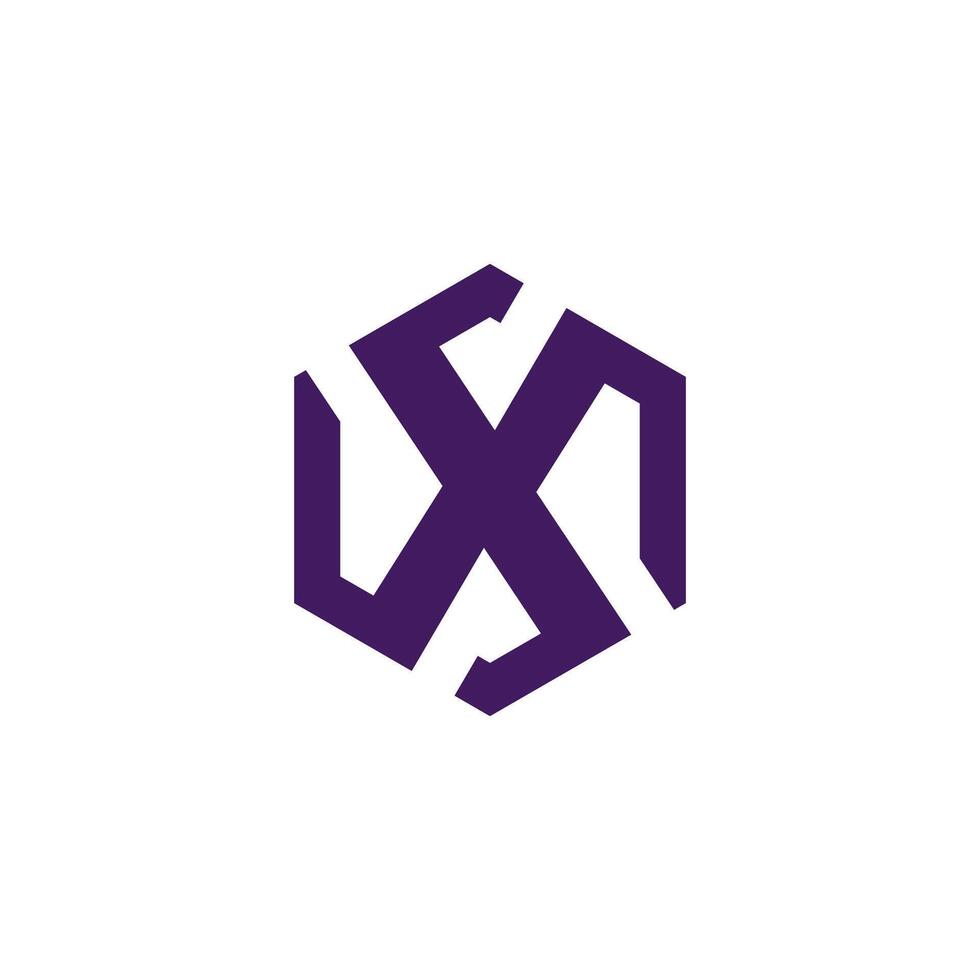 a purple hexagon logo with the letter x vector
