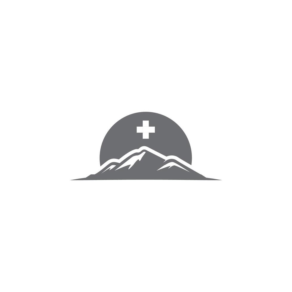 a mountain with a cross on it vector
