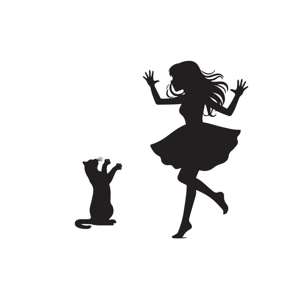 Cat silhouette on white background. Playing cat illustration. cat playing silhouette vector