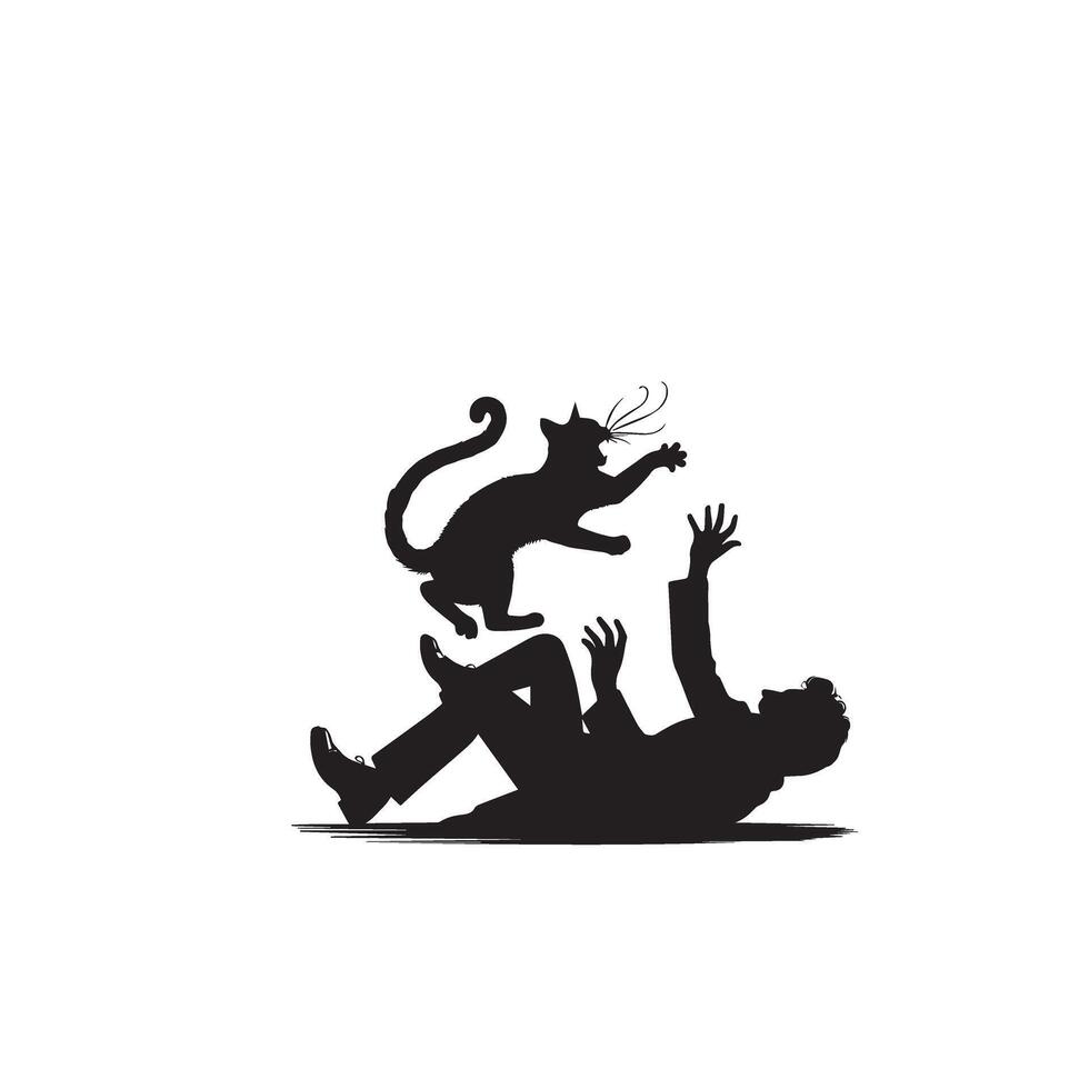 Cat silhouette on white background. Playing cat illustration. cat playing silhouette vector