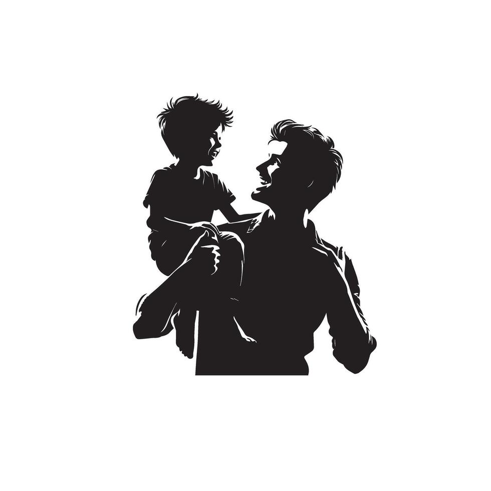 Father and son silhouette on white background. Father and son logo, illustration. vector