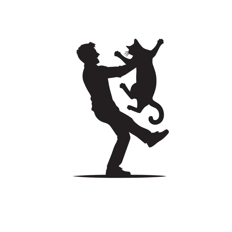 Cat silhouette on white background. Playing cat illustration. cat playing silhouette vector