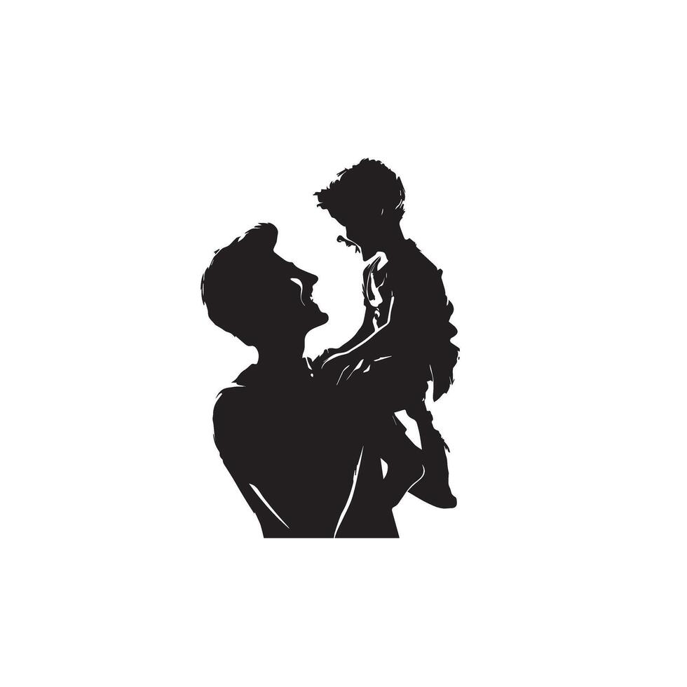 Father and son silhouette on white background. Father and son logo, illustration. vector