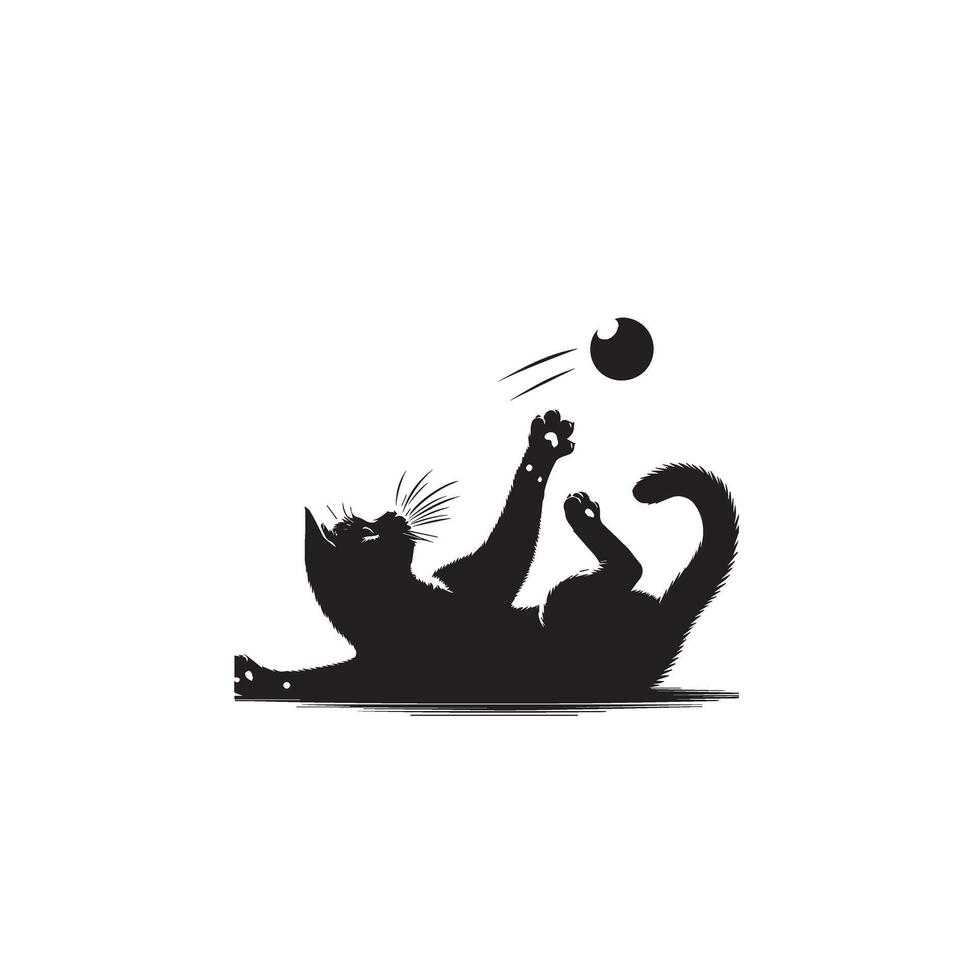 Cat silhouette on white background. Playing cat illustration. cat playing silhouette vector