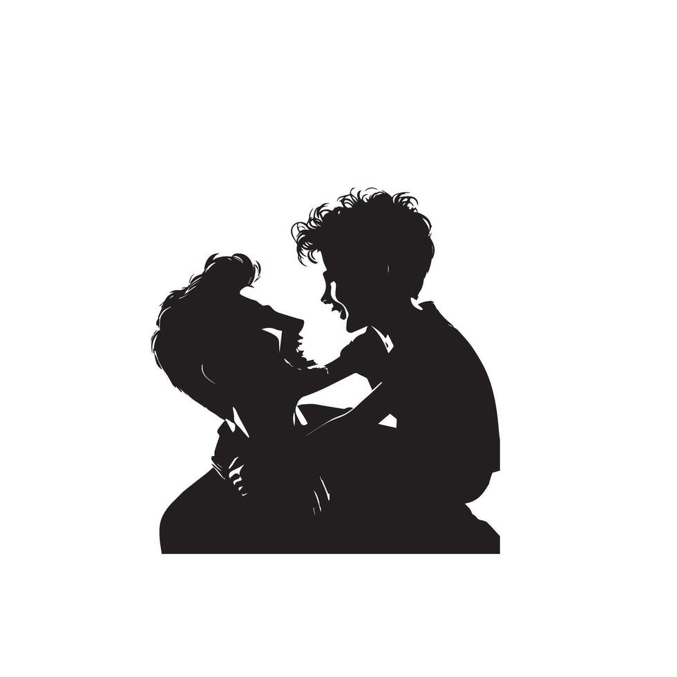 Father and son silhouette on white background. Father and son logo, illustration. vector