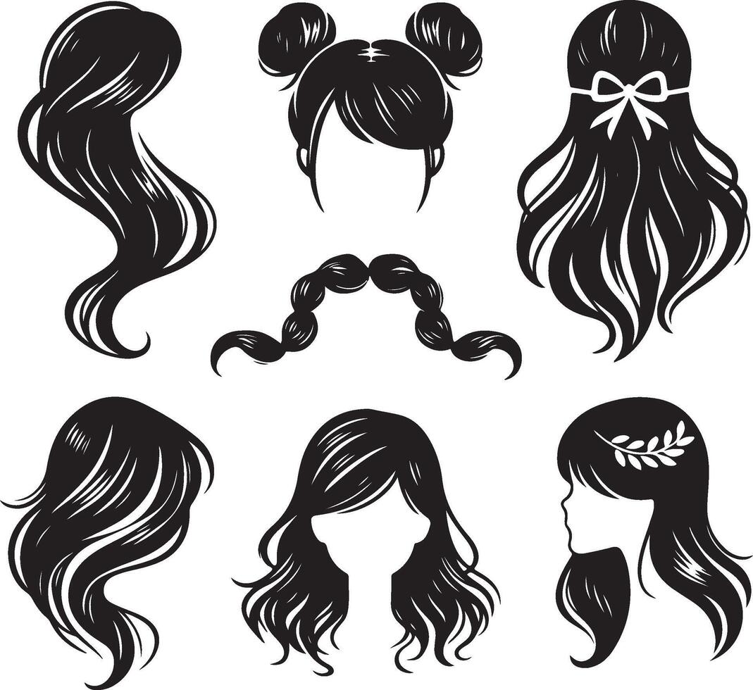 girl hairstyle bundle vector