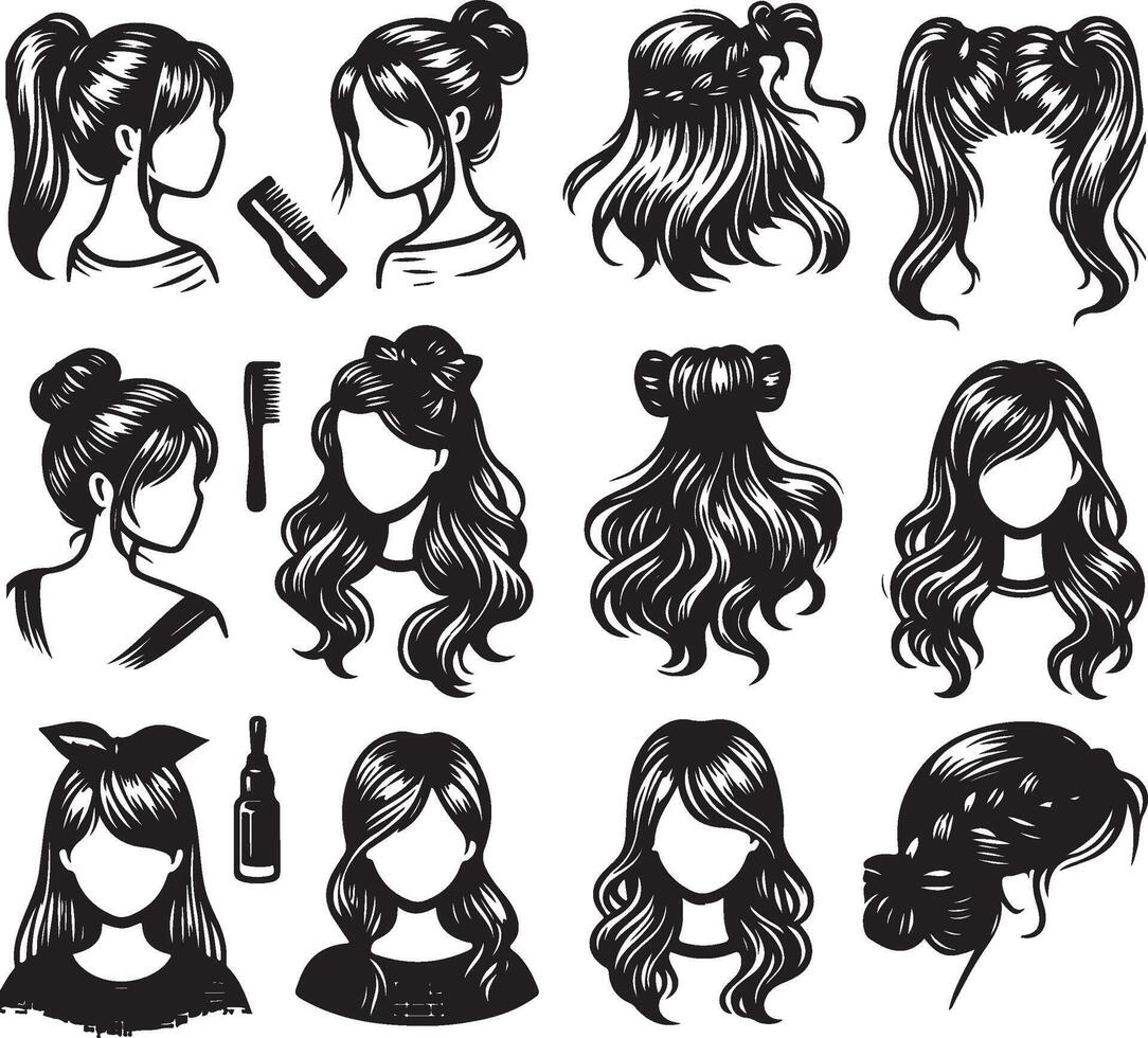girl hairstyle bundle vector