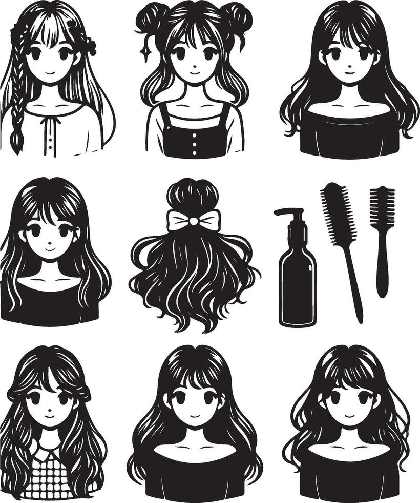 girl hairstyle bundle vector