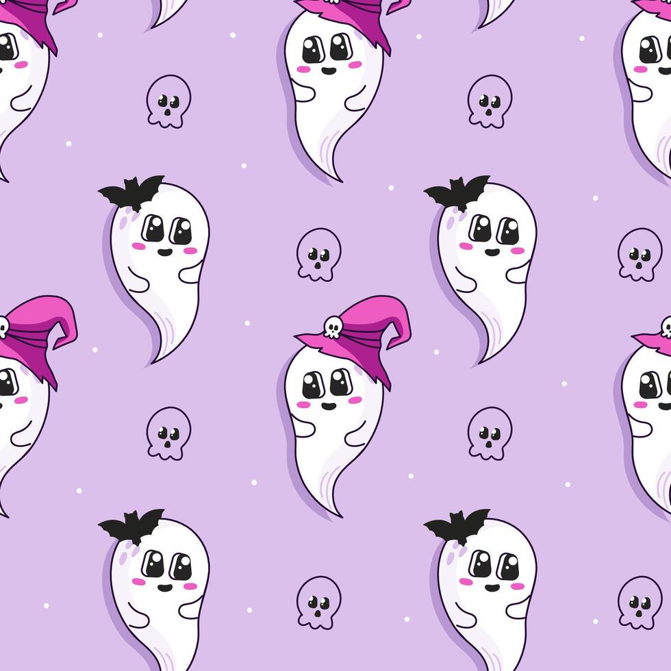 Cute ghost character gently seamless pattern vector