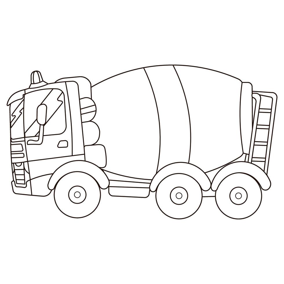 Black and white concerete mixer car truck for kids view from side vector